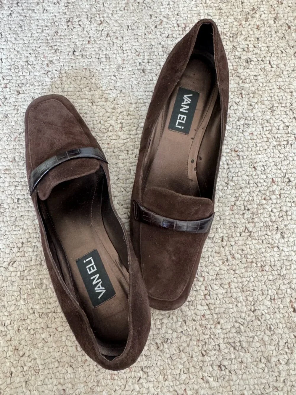 Vaneli Chocolate Brown Suede Wedge Loafer Slip on Shoes Sz 9.5